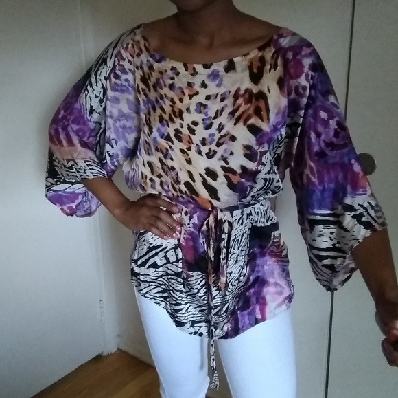 Cache Tops - Caché purple cheetah printed flowy top